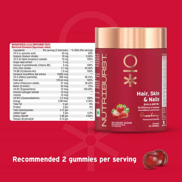 Nutriburst Biotin Gummies To Support Hair | Skin & Nail Growth (30 Gummies)(Strawberry Flavor)