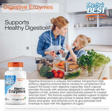 Doctor's Best Digestive Enzymes Non-Gmo Vegetarian Gluten Free | 90 Veggie Caps