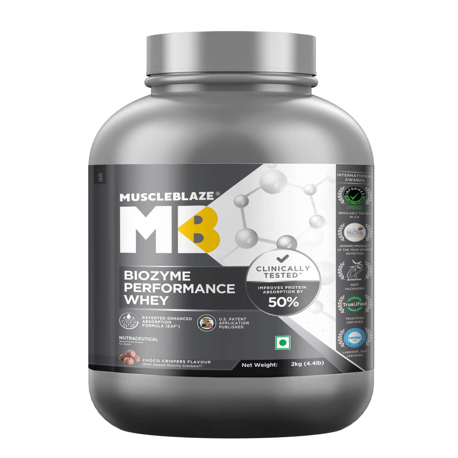 Muscleblaze Biozyme Performance Whey Protein Powder | Choco Crispers (2kg) | 25g Protein