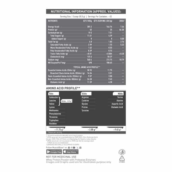 Muscleblaze Biozyme Performance Whey Protein Powder | Choco Crispers (2Kg) | 25G Protein