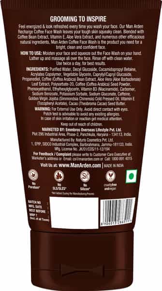 Man Arden Caffeine Series Coffee Face Wash - No Parabens Sulphate Silicones 100 Ml