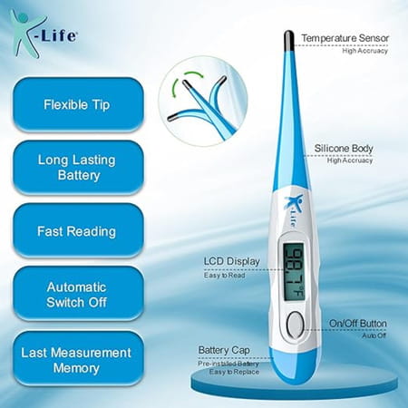K-Life Fdt-101 Flexible Tip Digital Fever Check Thermometer For Kids Adults & Babies (White Blue)