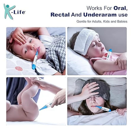 K-Life Fdt-101 Flexible Tip Digital Fever Check Thermometer For Kids Adults & Babies (White Blue)