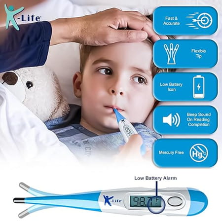K-Life Fdt-101 Flexible Tip Digital Fever Check Thermometer For Kids Adults & Babies (White Blue)