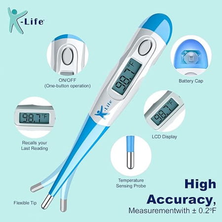 K-Life Fdt-101 Flexible Tip Digital Fever Check Thermometer For Kids Adults & Babies (White Blue)