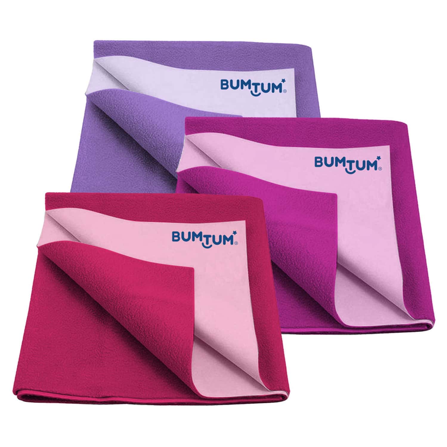 Bumtum Dry Sheet Leakproof Baby Bed Protector (Lilac+Grape+Hotpink Large Size 100*140cm|Pack Of 3)