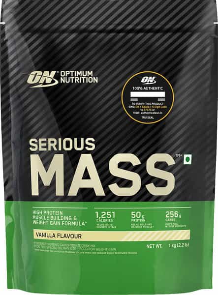 Optimum Nutrition (On) Serious Mass High Protein High Calorie Weight Gainer Powder - 1Kg Vanilla