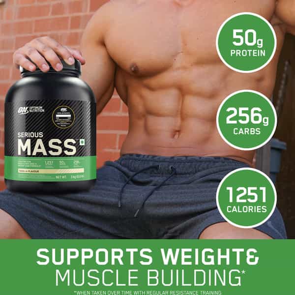 Optimum Nutrition (On) Serious Mass High Protein High Calorie Weight Gainer Powder - 1Kg Vanilla