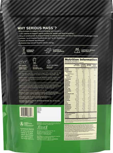 Optimum Nutrition (On) Serious Mass High Protein High Calorie Weight Gainer Powder - 1Kg Vanilla