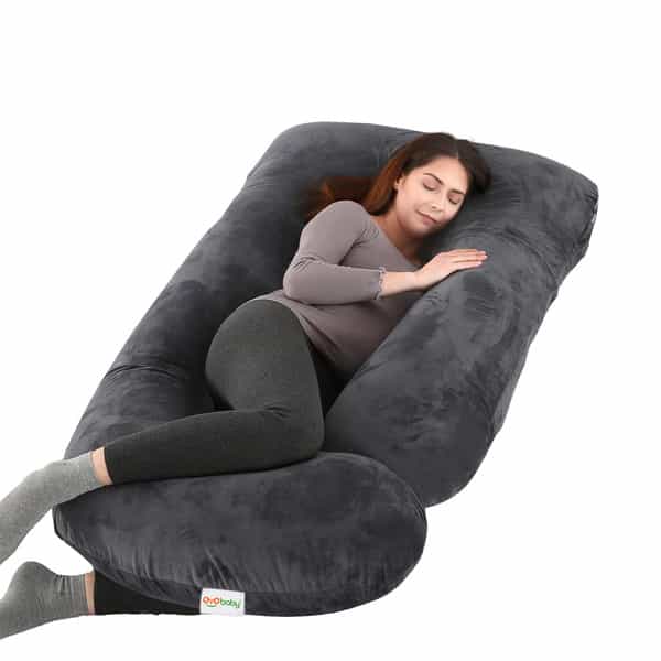 Oyo Baby Pregnancy Pillows For Sleeping J-Shape Full Body Pillow With Velvet Cover (Grey)