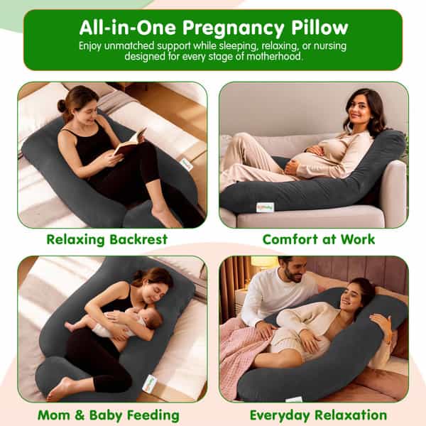 Oyo Baby Pregnancy Pillows For Sleeping J-Shape Full Body Pillow With Velvet Cover (Grey)