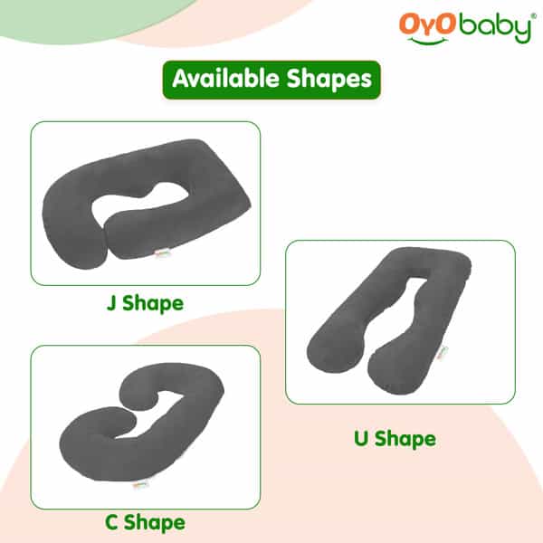 Oyo Baby Pregnancy Pillows For Sleeping J-Shape Full Body Pillow With Velvet Cover (Grey)