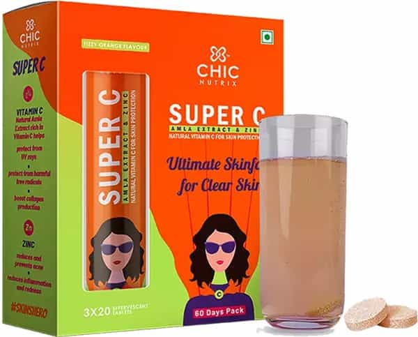 Chicnutrix Super C - Amla Extract & Zinc - 60 Effervescent Tablets - Fizzy Orange Flavour