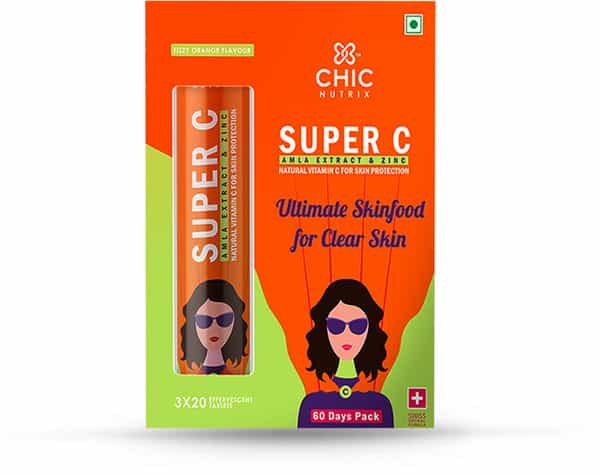 Chicnutrix Super C - Amla Extract & Zinc - 60 Effervescent Tablets - Fizzy Orange Flavour