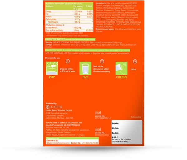 Chicnutrix Super C - Amla Extract & Zinc - 60 Effervescent Tablets - Fizzy Orange Flavour