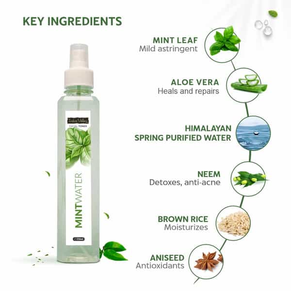 Indus Valley Natural Mint Water Facial Toner - Chemical Free - 250 Ml