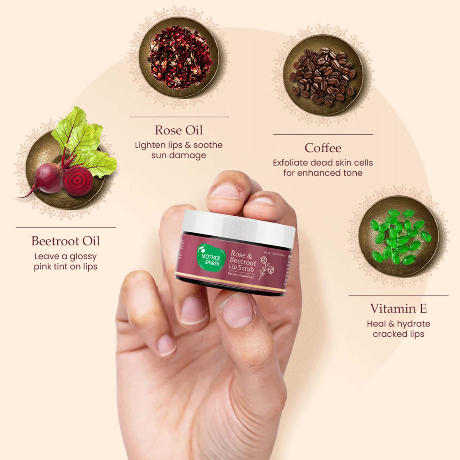 Buy MOTHER SPARSH ROSE & BEETROOT LIP SCRUB FOR DRY CHAPPED LIPS REMOVES DEAD SKIN