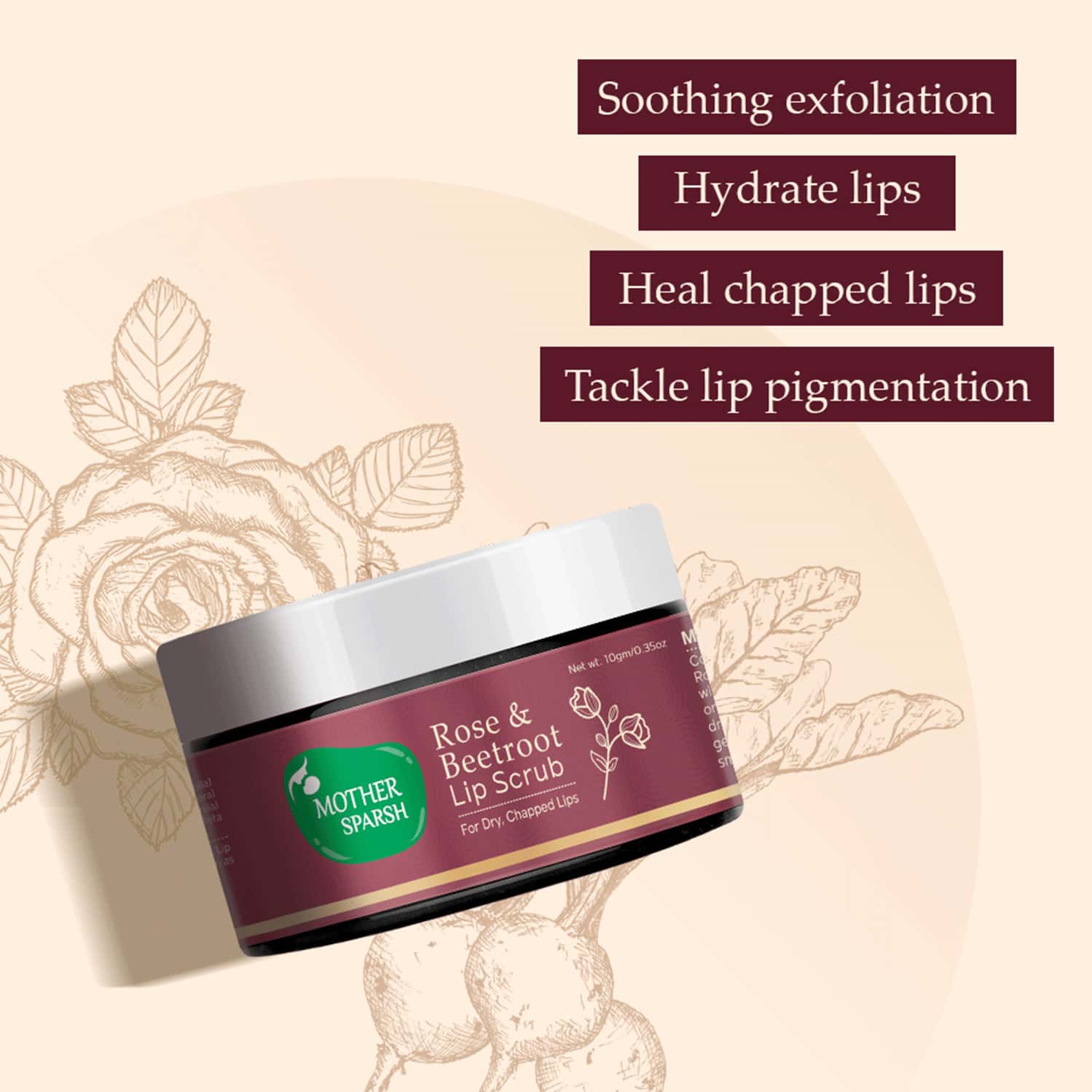 Buy MOTHER SPARSH ROSE & BEETROOT LIP SCRUB FOR DRY CHAPPED LIPS REMOVES DEAD SKIN