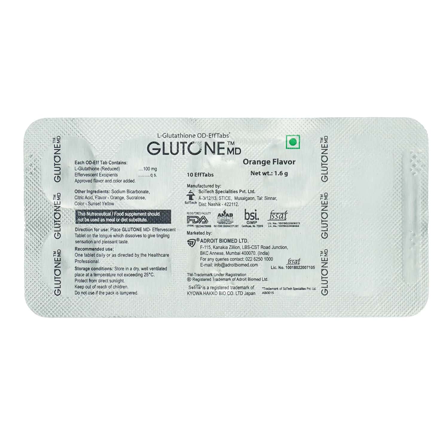 Glutone Md Orange Flavour Strip Of 10 Tablets