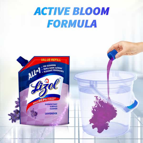 Lizol All In 1 Disinfectant Surface & Floor Cleaner Refill Pack - Lavender Kills 99.9% Germs 1.8 L