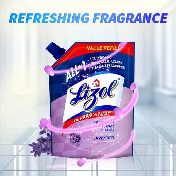 Lizol All In 1 Disinfectant Surface & Floor Cleaner Refill Pack - Lavender Kills 99.9% Germs 1.8 L