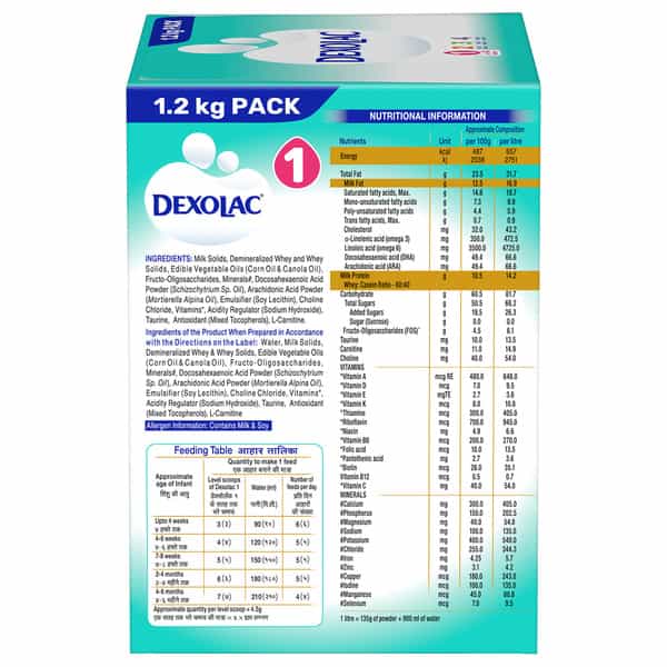Dexolac 1 | Infant Formula | Upto 6 Months | Powder | Box 1.2 Kg