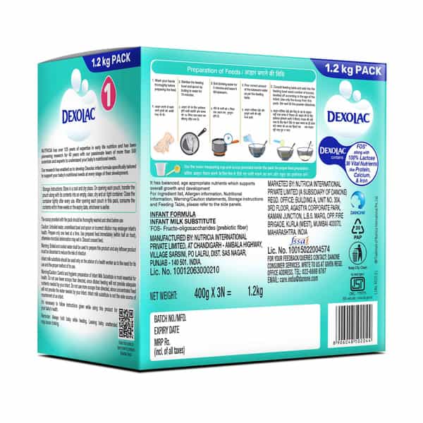 Dexolac Infant Formula Powder Stage 1 (Upto 6 Months) | With Fos And 36 Vital Nutrients 1.2 Kg