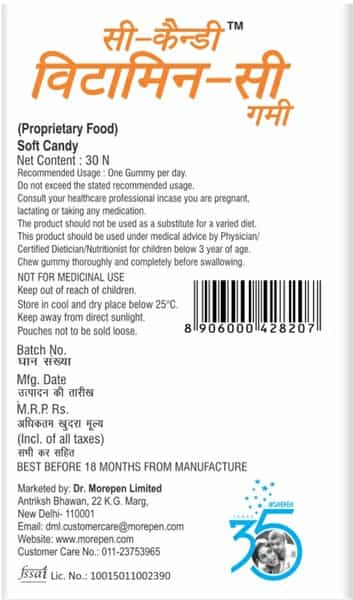 Dr. Morepen C-Candy Vitamin C Gummies With Orange Flavour (30 Gummy)
