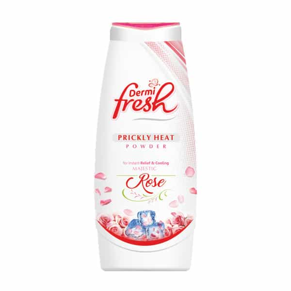 Dermi Fresh Prickly Heat Powder For Instant Relief & Cooling Majestic Rose Flavour Bottle 150Gm