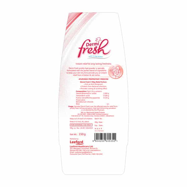 Dermi Fresh Prickly Heat Powder For Instant Relief & Cooling Majestic Rose Flavour Bottle 150Gm