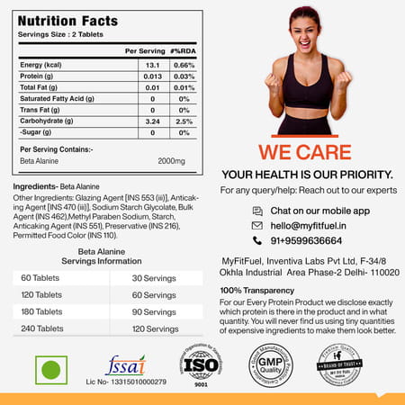 Myfitfuel Beta Alanine (2000 Mg) (60 Tablets)| Amino Acid