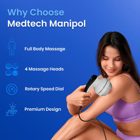 Medtech Manipol Electric Handheld Body Massager 4 Heads Adjustable Speed Massager For Back Foot Leg