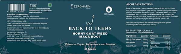 Zeroharm Back To Teen-Improves Mood Boost Energy Stamina Vitality & Vigor-60T