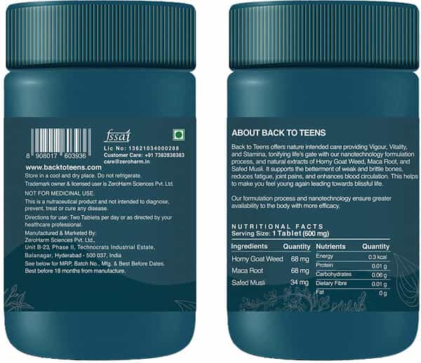 Zeroharm Back To Teen-Improves Mood Boost Energy Stamina Vitality & Vigor-60T
