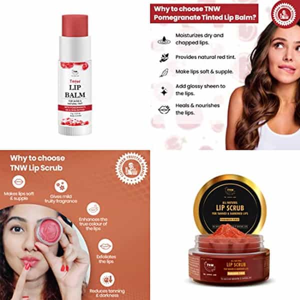 Tnw The Natural Wash Lip Care Combo (Pomegranate Tinted Lip Balm | Red 6G + Lip Scrub 25G)