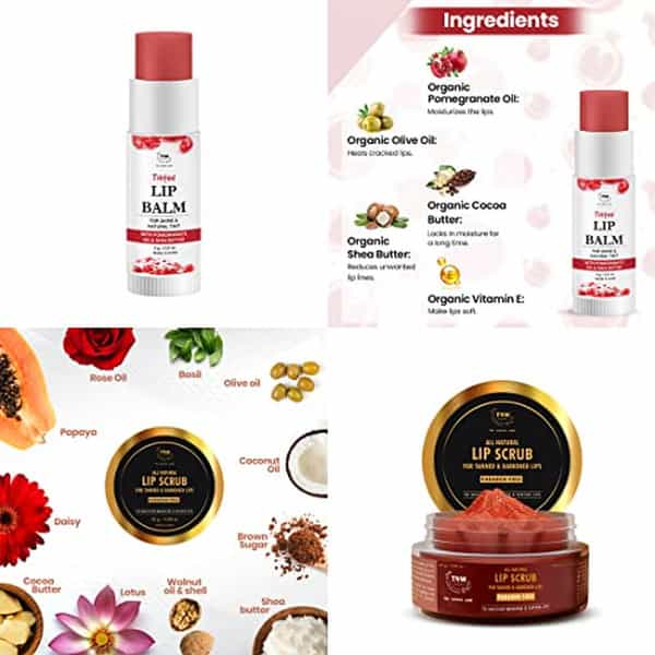 Tnw The Natural Wash Lip Care Combo (Pomegranate Tinted Lip Balm | Red 6G + Lip Scrub 25G)