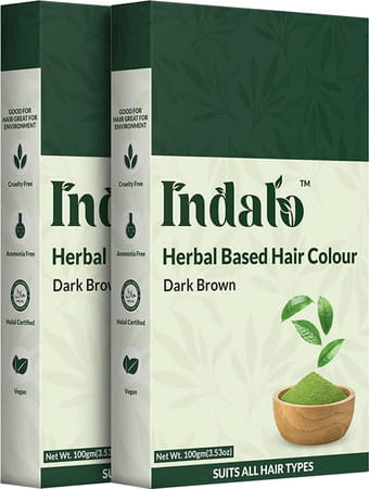 Indalo Herbal Based Hair Colour Dark Brown No Ammonia 100gm With Amla And Brahm ( Pack Of 2 )