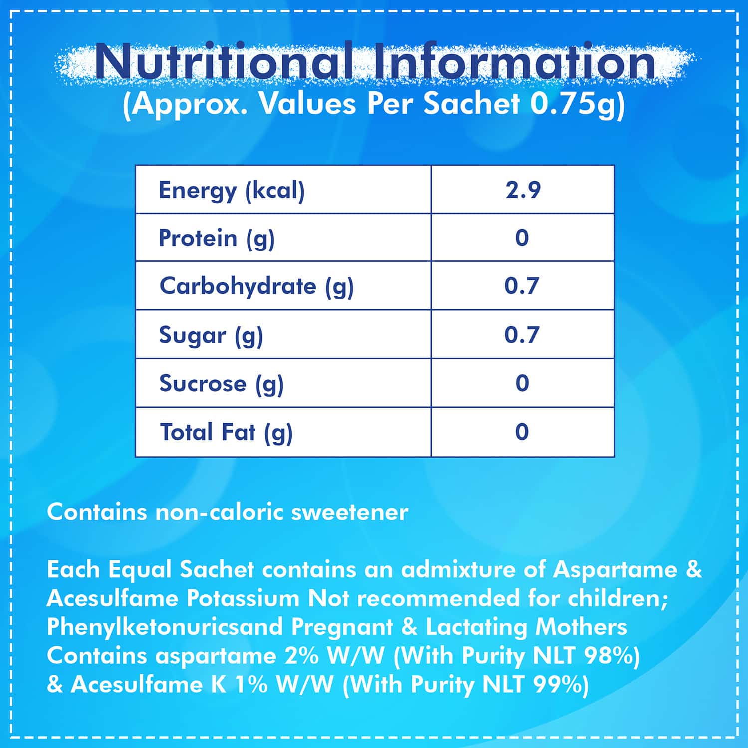 Buy EQUAL ORIGINAL LOW CALORIE SWEETENER, SUGAR FREE, LOW CALORIES, SUGAR CONTROL, 50 SACHET