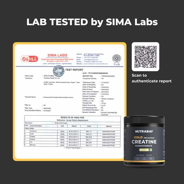 Nutrabay Gold Micronised Creatine Monohydrate Powder | Nabl Lab Tested | 3G/Serving - 120G (Lemon)