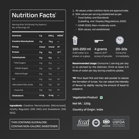 Nutrabay Gold Micronised Creatine Monohydrate Powder | Nabl Lab Tested | 3G/Serving - 120G (Lemon)