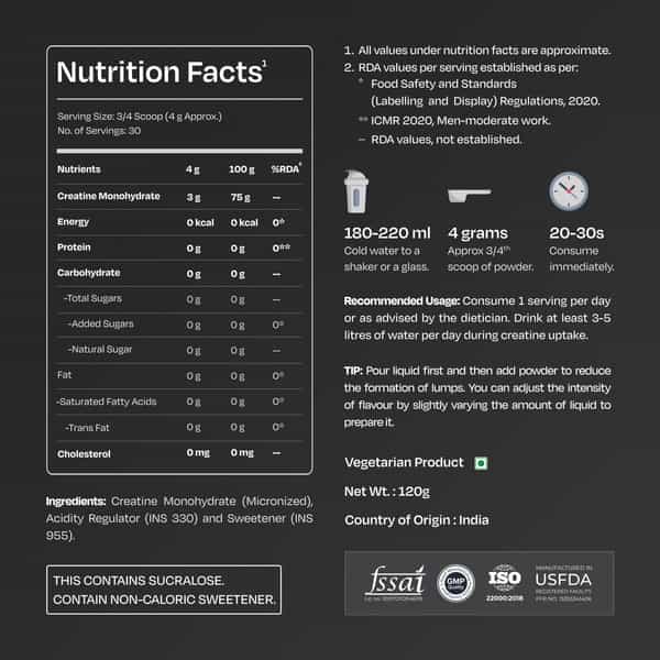 Nutrabay Gold Micronised Creatine Monohydrate Powder | Nabl Lab Tested | 3G/Serving - 120G (Lemon)