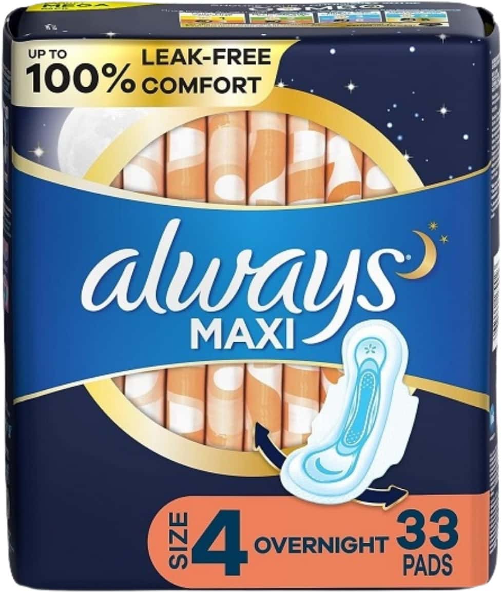 Always Maxi Overnight W/Flexi-Wings Unscented Pads | 33 Count