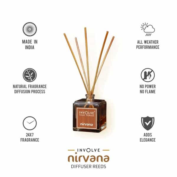 Involve Nirvana Reed Aroma Diffuser - Innate -100Ml Oil + 15 Sticks & Dispensing Bottle - Inir02