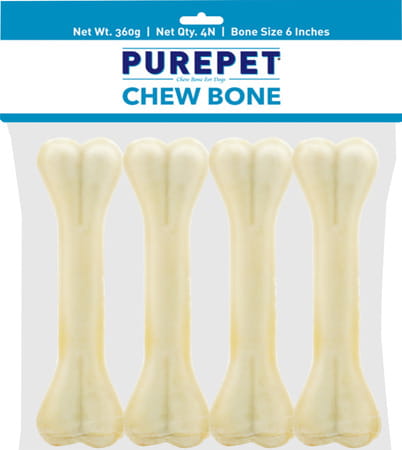 Purepet Chew Bones Dog Treats 6 Inches - Pack Of 4 Bones