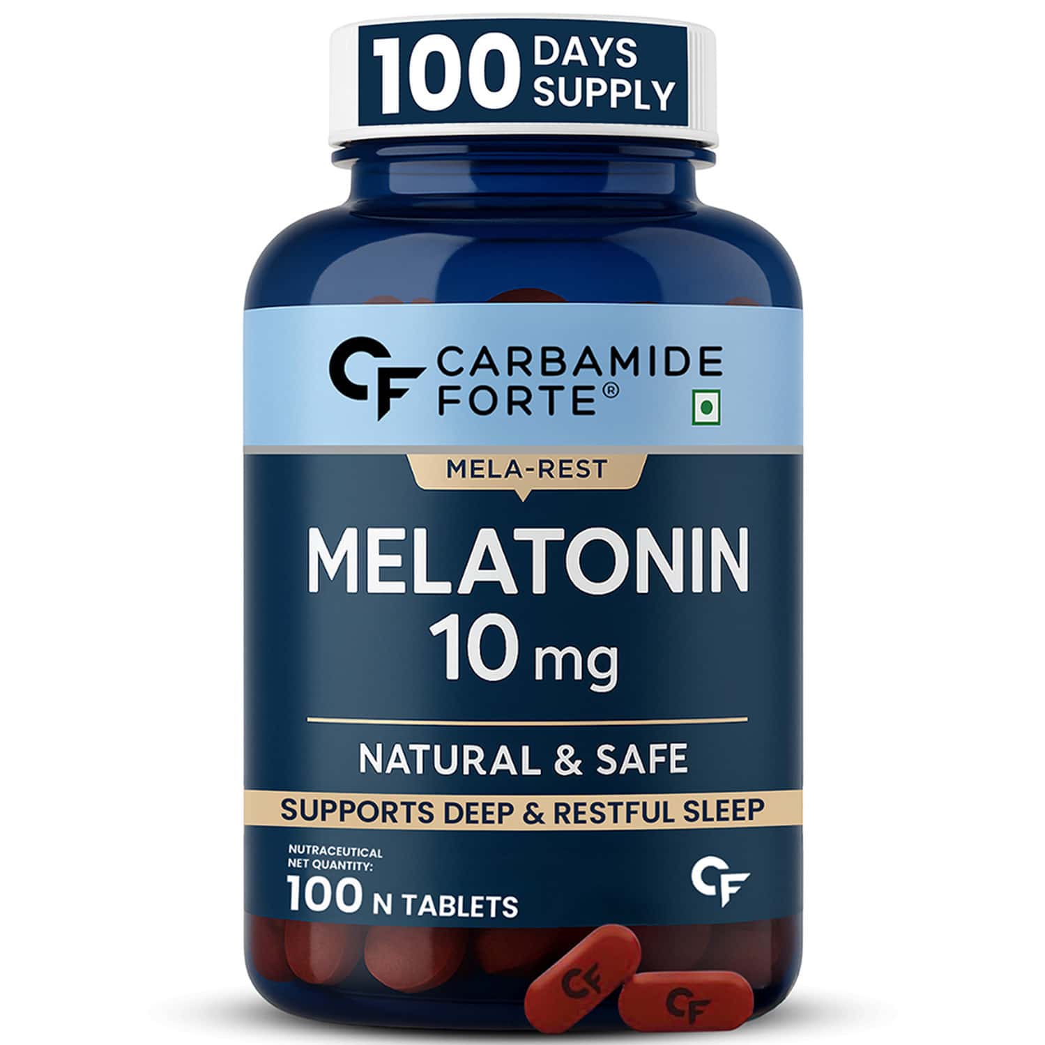 Carbamide Forte Melatonin 10 Mg Pills | Melatonin Tablet For Restful Deep Sleep - 100 Veg Tablets