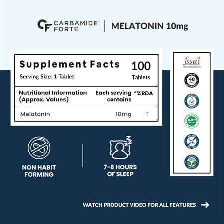 Carbamide Forte Melatonin 10 Mg Pills | Melatonin Tablet For Restful Deep Sleep - 100 Veg Tablets