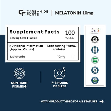 Carbamide Forte Melatonin 10 Mg Pills | Melatonin Tablet For Restful Deep Sleep - 100 Veg Tablets