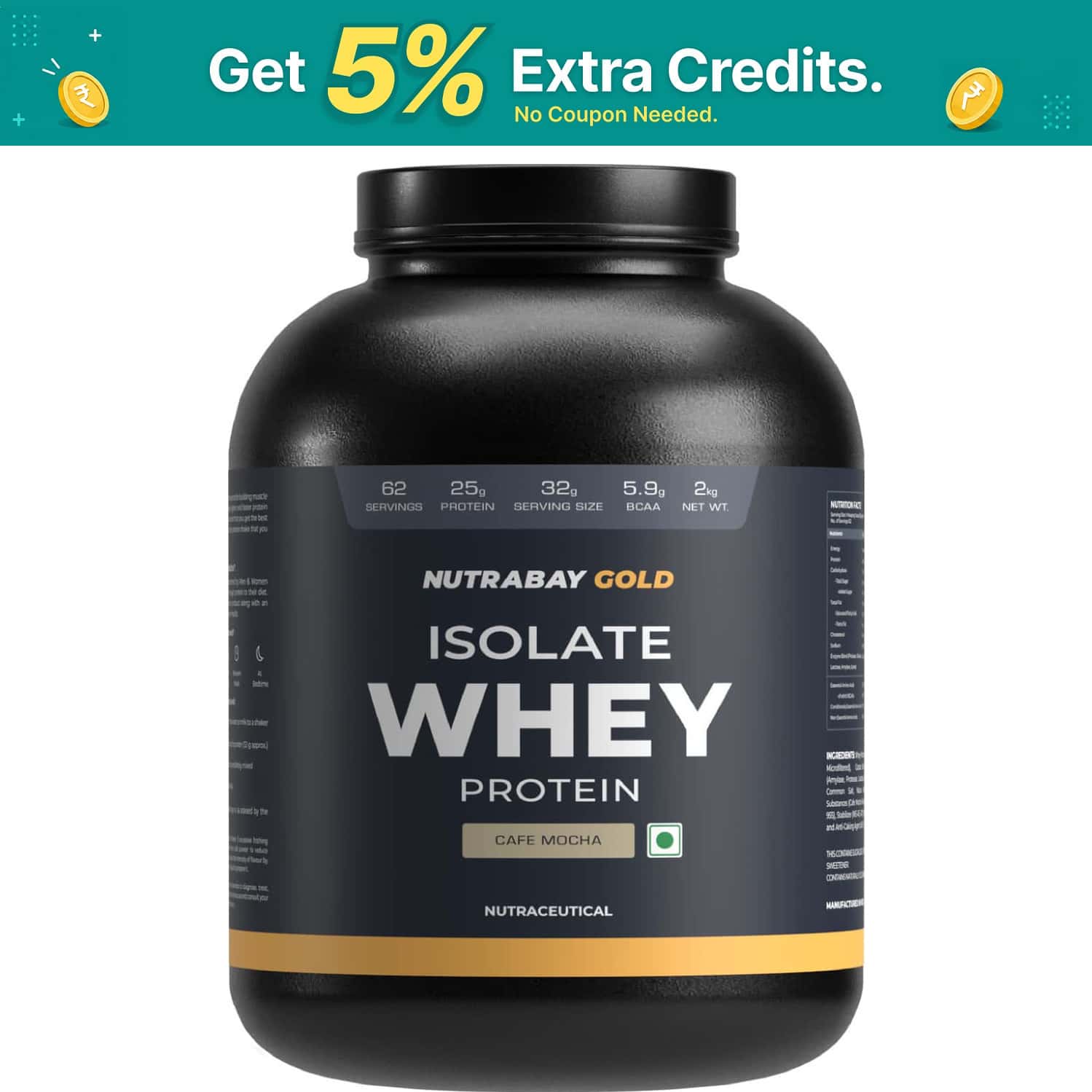 Nutrabay Gold 100% Whey Protein Isolate Cafe Mocha - 2kg