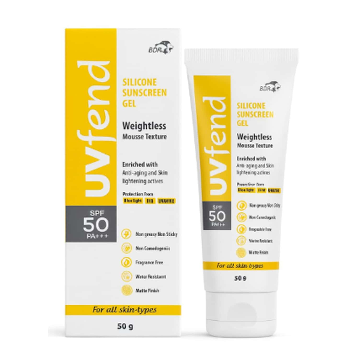 Uvfend Silicone Sunscreen Gel Spf 50 For All Skin Types 50 Gm