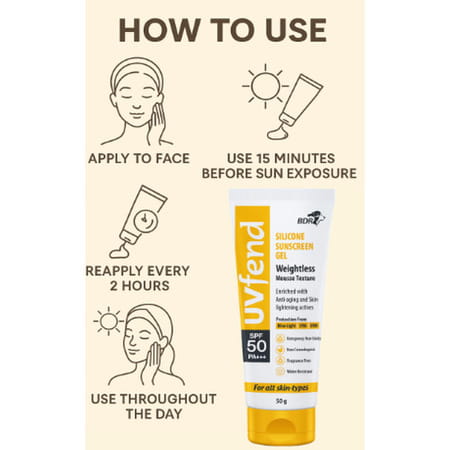 Uvfend Silicone Sunscreen Gel Spf 50 For All Skin Types 50 Gm